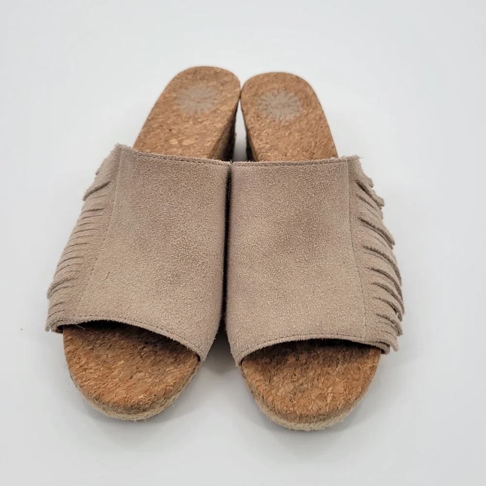 Ugg Danes Wedge Suede Leather Espadrille  Fringe Sandal 6